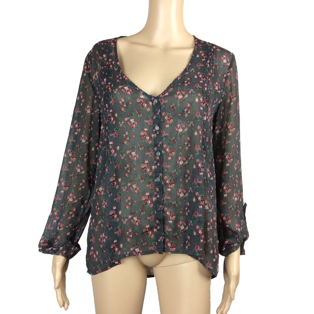 EUC floral chiffon button up blouse
